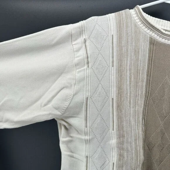 Pronto Uomo Sweater Adult L Creme Brown Textured Knit Casual Sweatshirt Grandpa - Picture 8 of 9